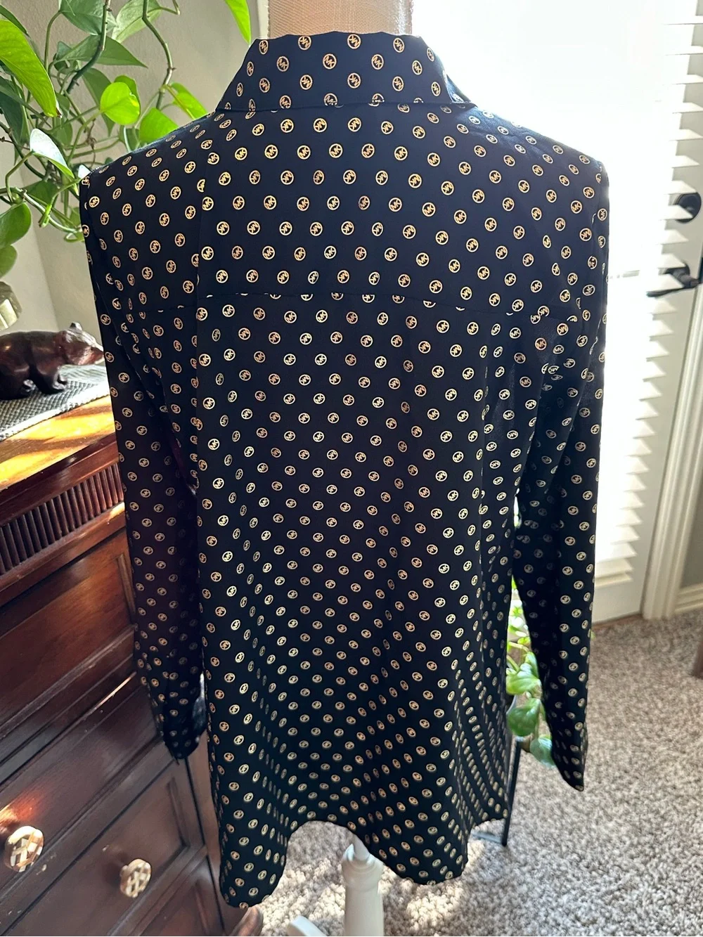 Michael Kors Black Button-Down Shirt with Cream Dot Pattern